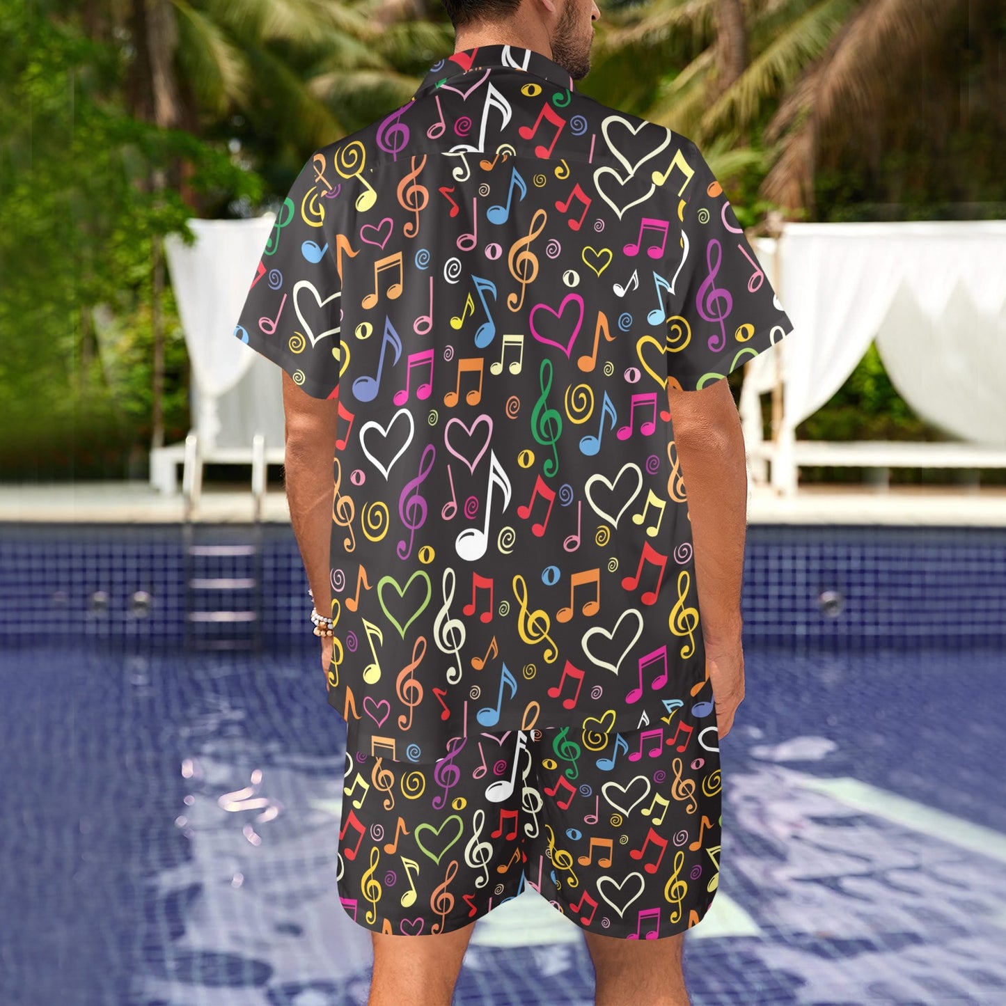 Music note Pattern Print Design A01 Men's Beach Shirt and Shorts Set