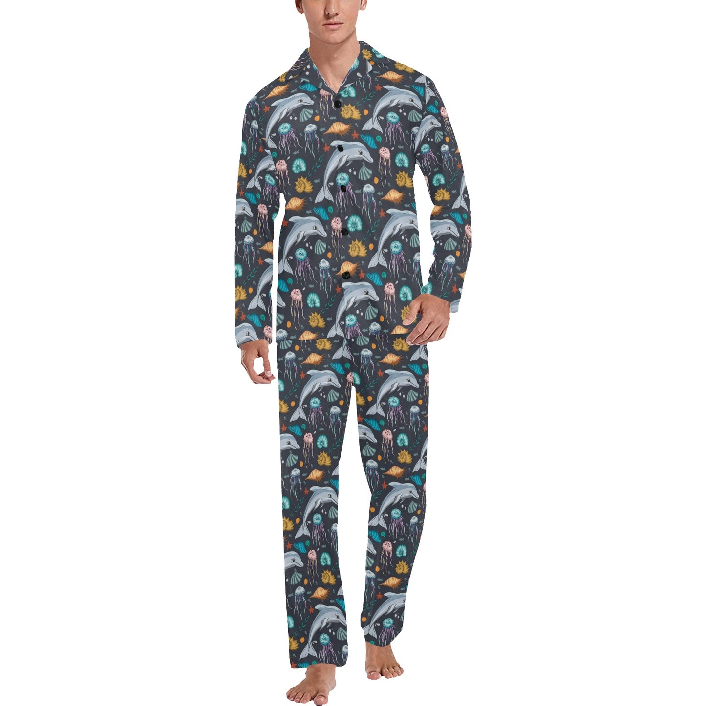 Underwater Dolphin Print Design LKS304 Men's Long Pajama Set