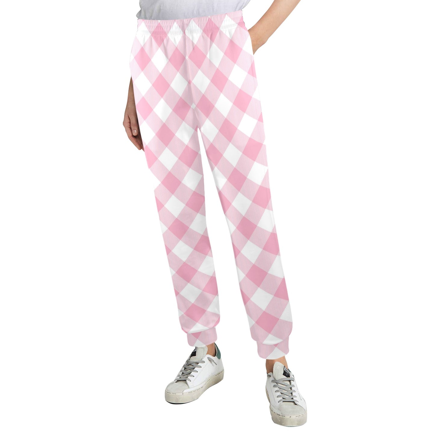 Gingham Pink Pattern Print Design 02 Women's Casual Track Pants