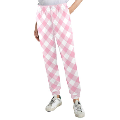 Gingham Pink Pattern Print Design 02 Women's Casual Track Pants