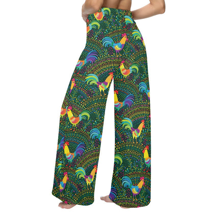 Rooster Pattern Print Design A01 Women's Wide Leg Lounge Pants