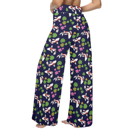 Koi Carp Pattern Design Themed Print Women's Wide Leg Lounge Pants