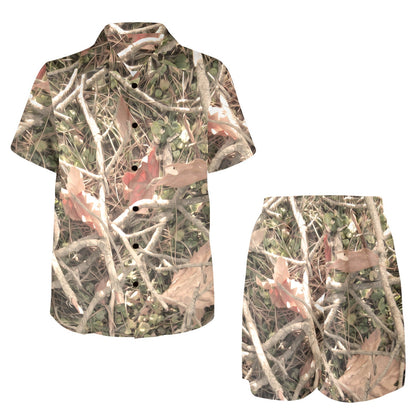Camouflage Realistic Tree Authumn Print Men's Beach Shirt and Shorts Set