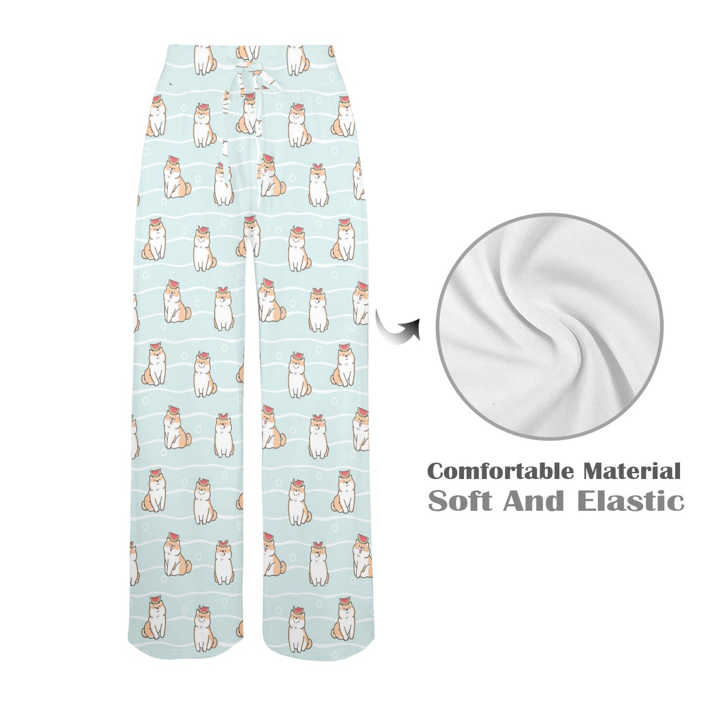 Shiba Inu Print Design LKS3011 Women's Wide Leg Lounge Pants