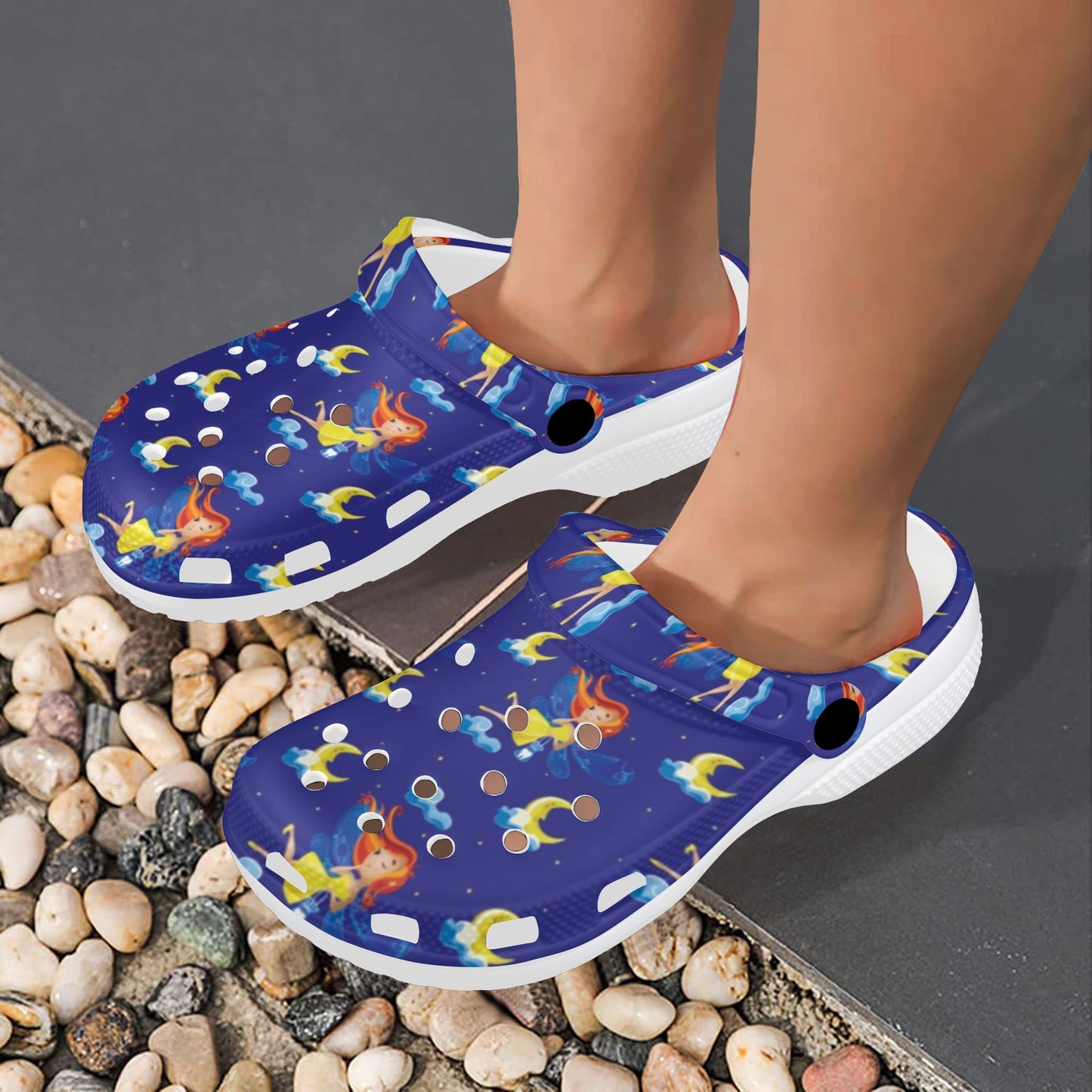 Fairy with Moon Print Pattern Unisex Clogs Shoes