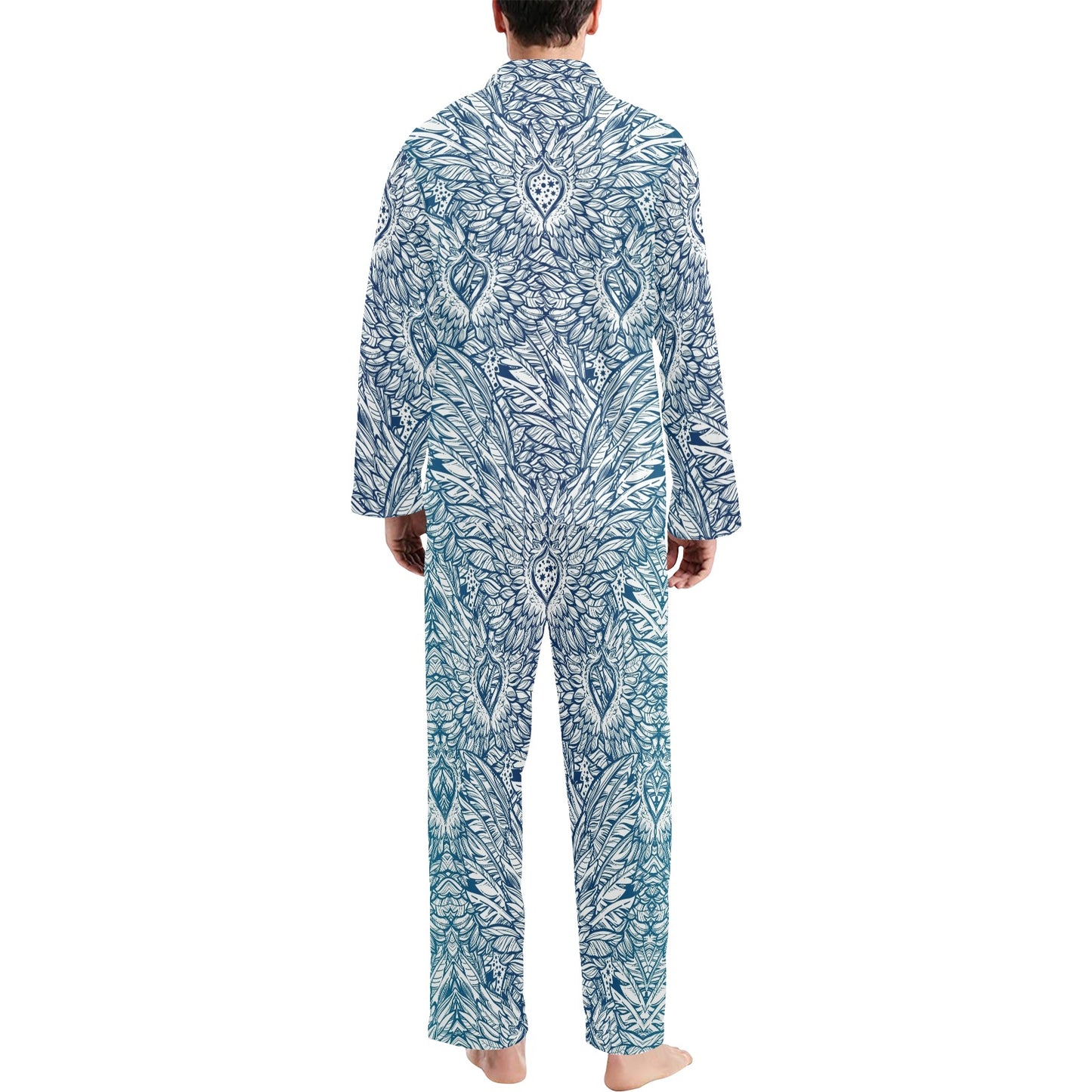 Angel Wings Boho Design Themed Print Men's Long Pajama Set