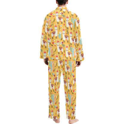 Llama Cute Themed Print Men's Long Pajama Set