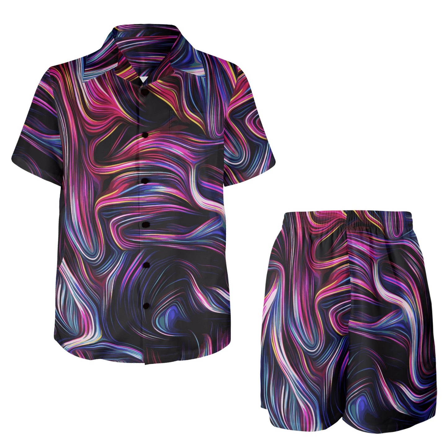 Liquid Pattern Print Design 01 Men's Beach Shirt and Shorts Set