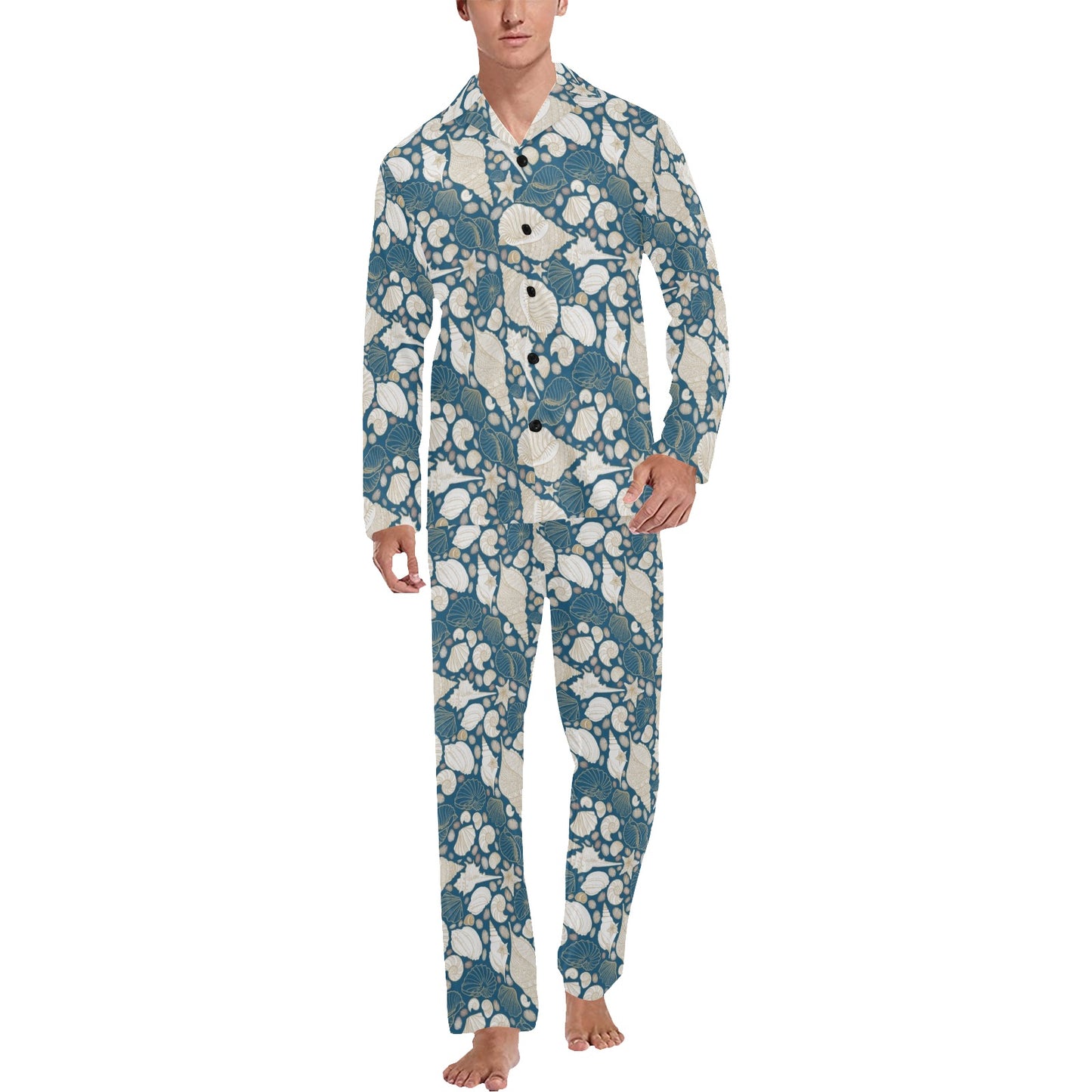 Seashell Print Design LKS308 Men's Long Pajama Set