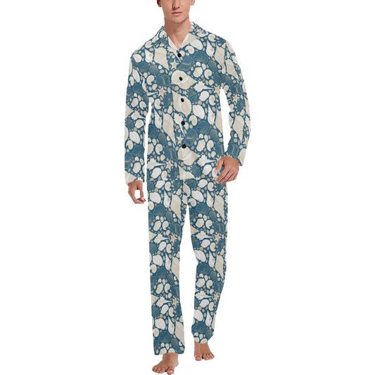 Seashell Print Design LKS308 Men's Long Pajama Set