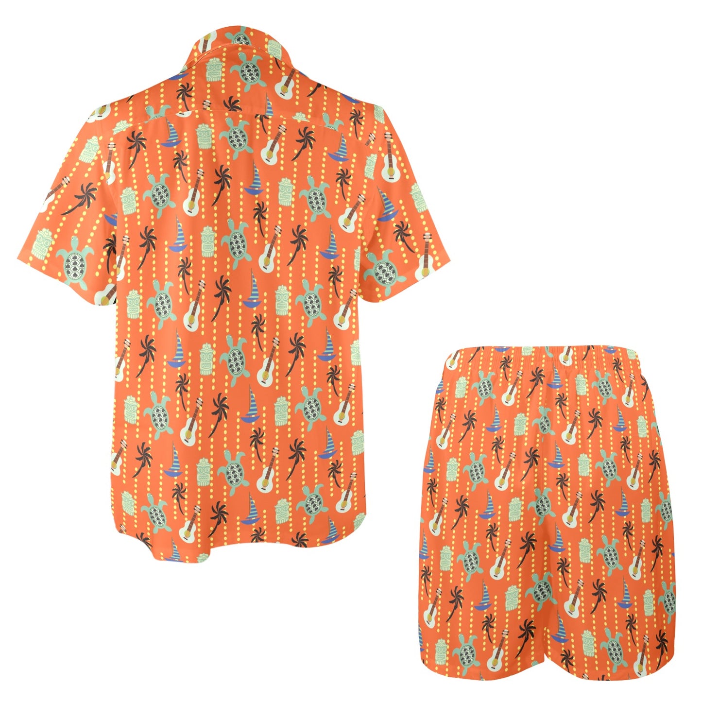 Ukulele Print Design LKS402 Men's Beach Shirt and Shorts Set