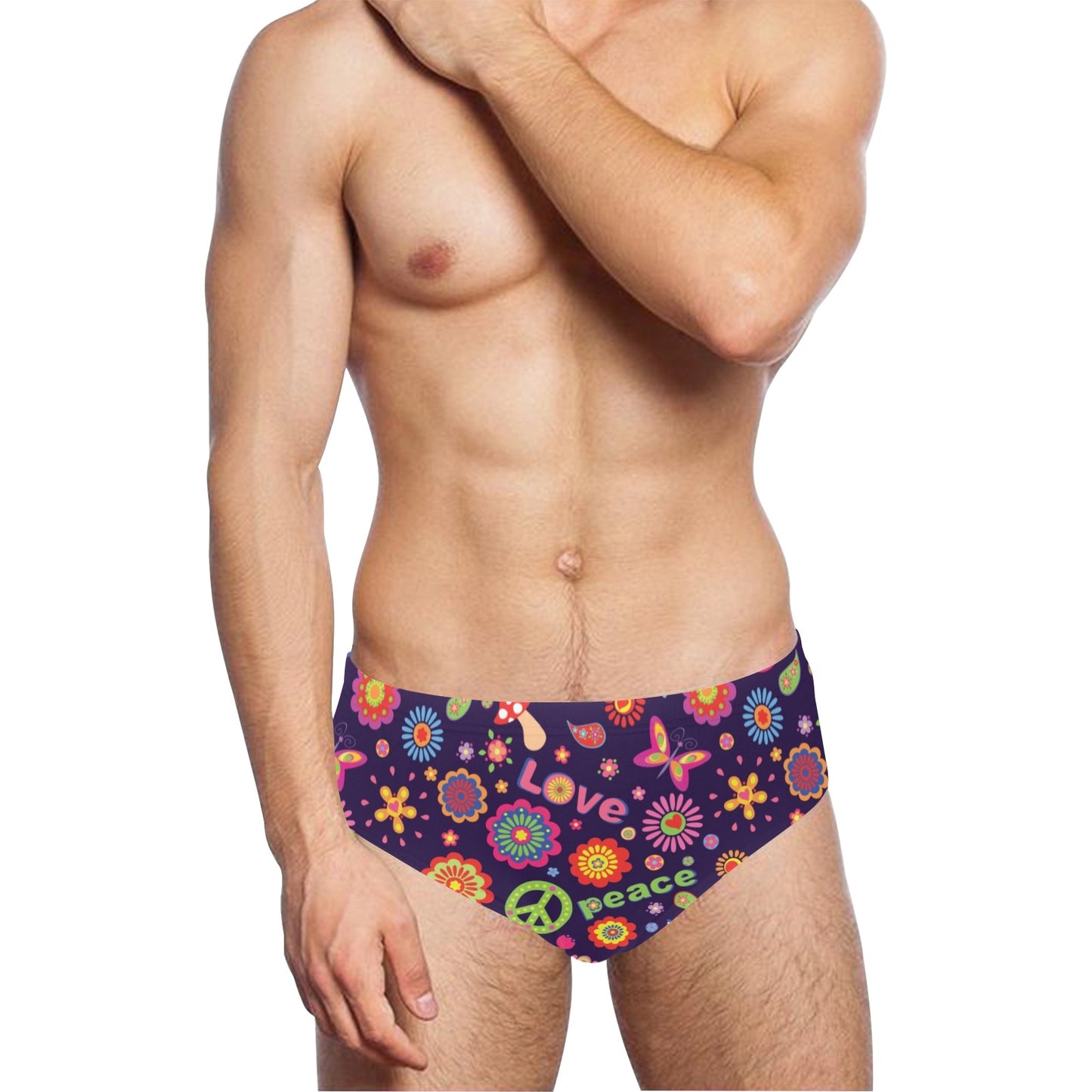 Flower Power Peace Design Print Men's Swimming Briefs