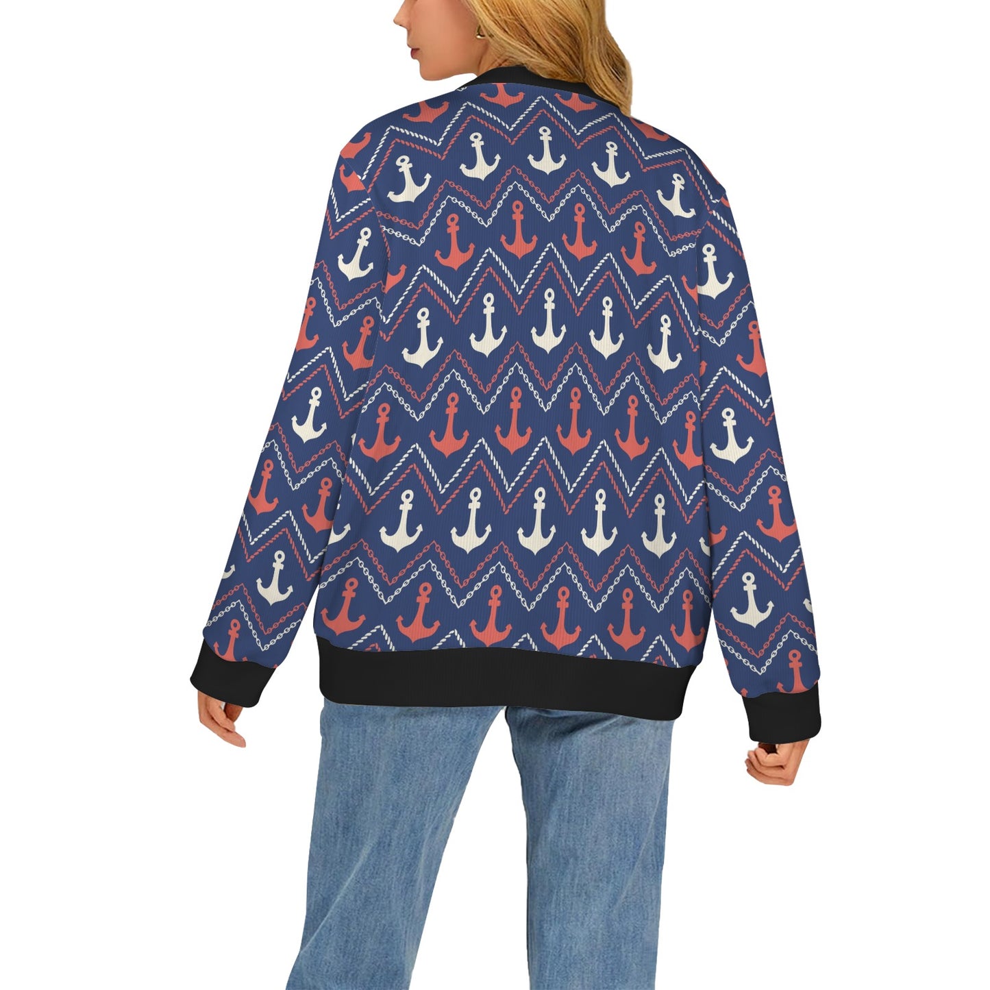 Anchor Pattern Print Design 07 Women's Cardigan