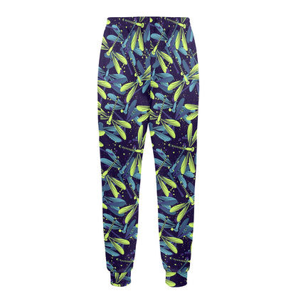 Dragonfly Lime Blue Print Pattern Men's Casual Track Pants
