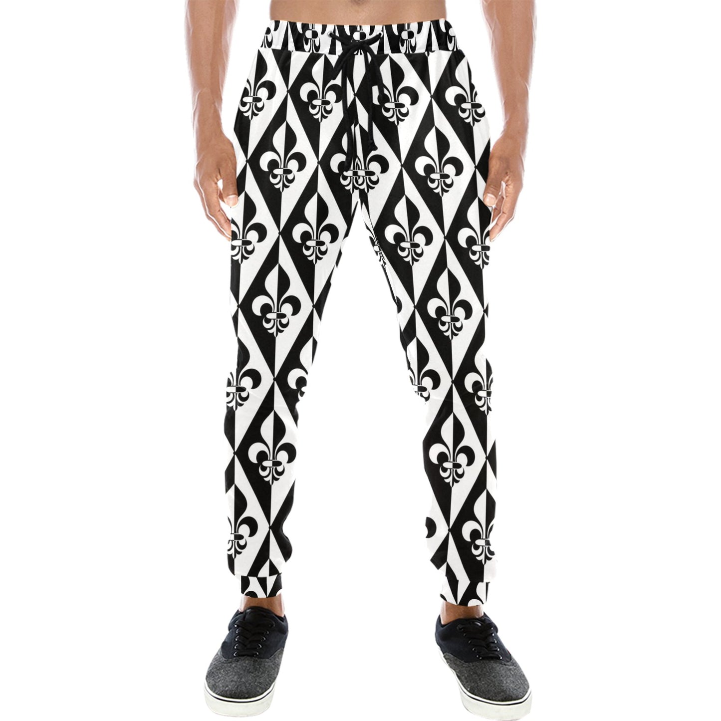 Fleur De Lis Black White Pattern Print Design 02 Men's Sweatpants