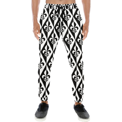 Fleur De Lis Black White Pattern Print Design 02 Men's Sweatpants