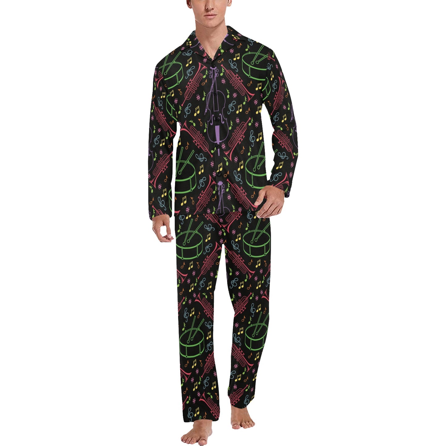Cello Neon Pattern Print Design 02 Men's Long Pajama Set