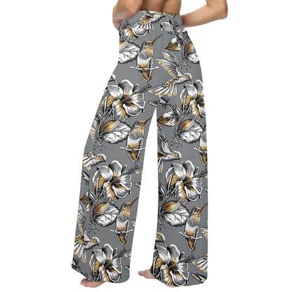 Hummingbird Pattern Print Design 02 Women's Wide Leg Lounge Pants