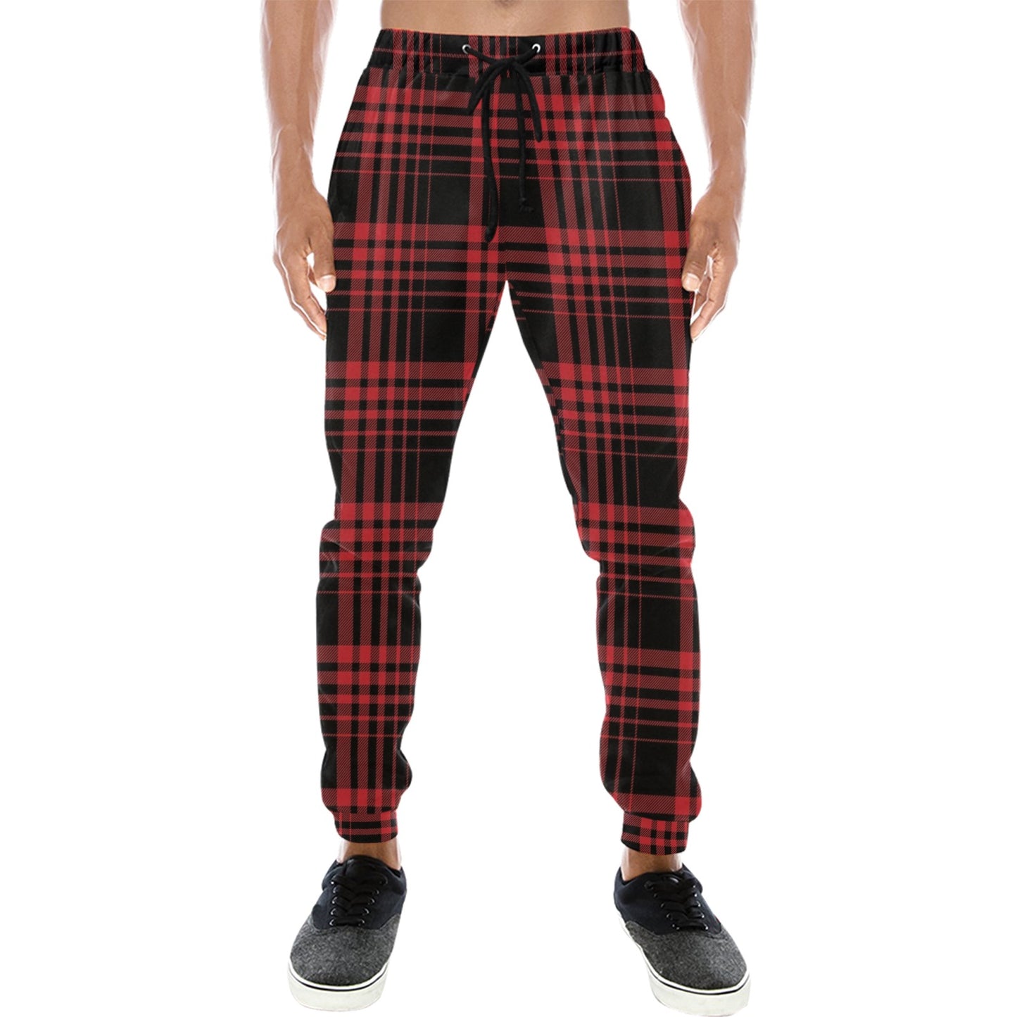 Tartan Red Black Print Design LKS303 Men's Sweatpants