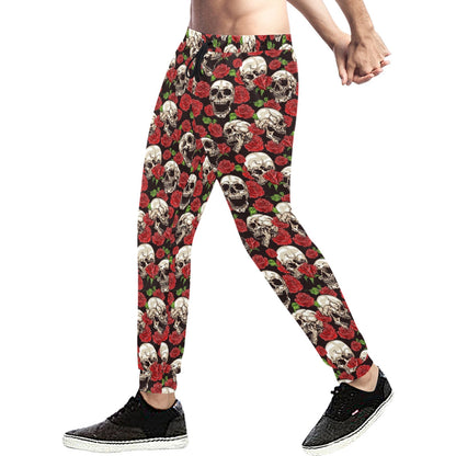 Skull Roses Design Themed Print Men's Sweatpants