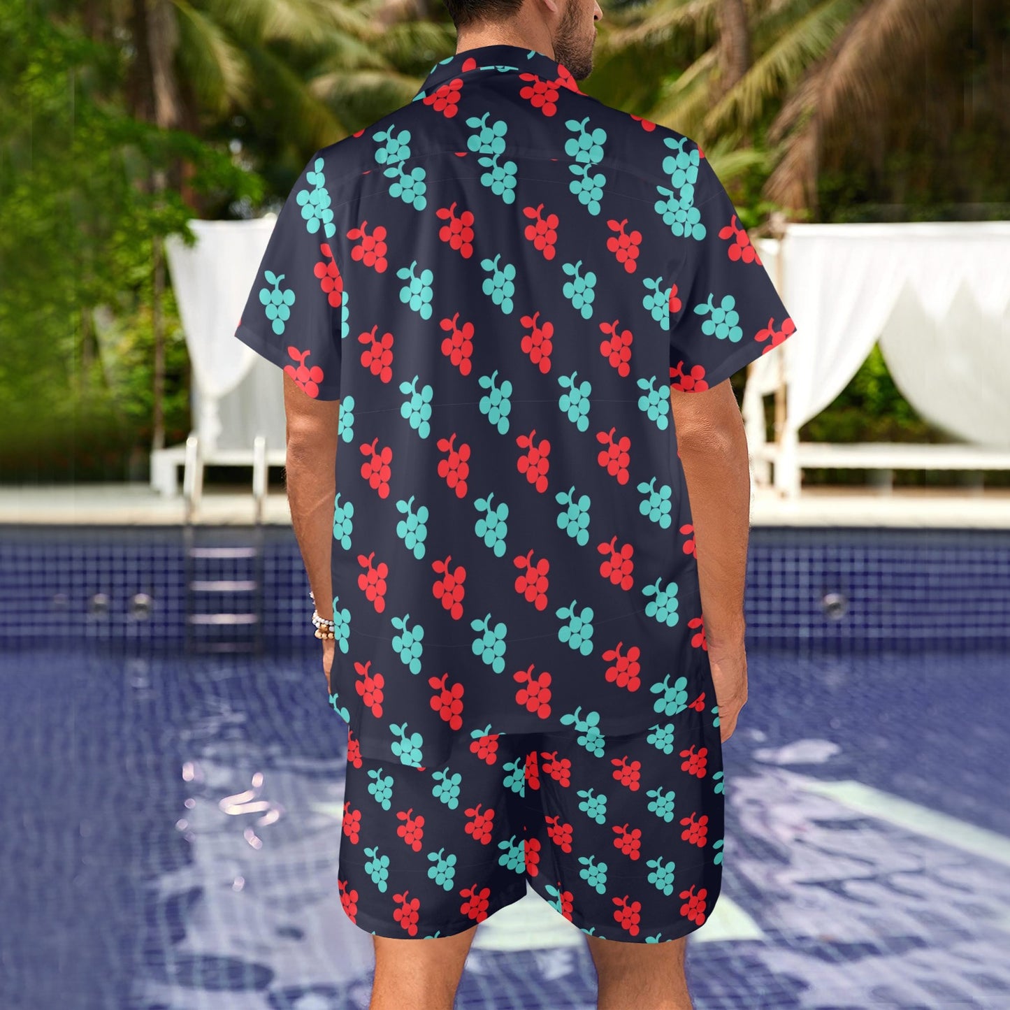 Grape Pattern Print Design GP07 Men's Beach Shirt and Shorts Set