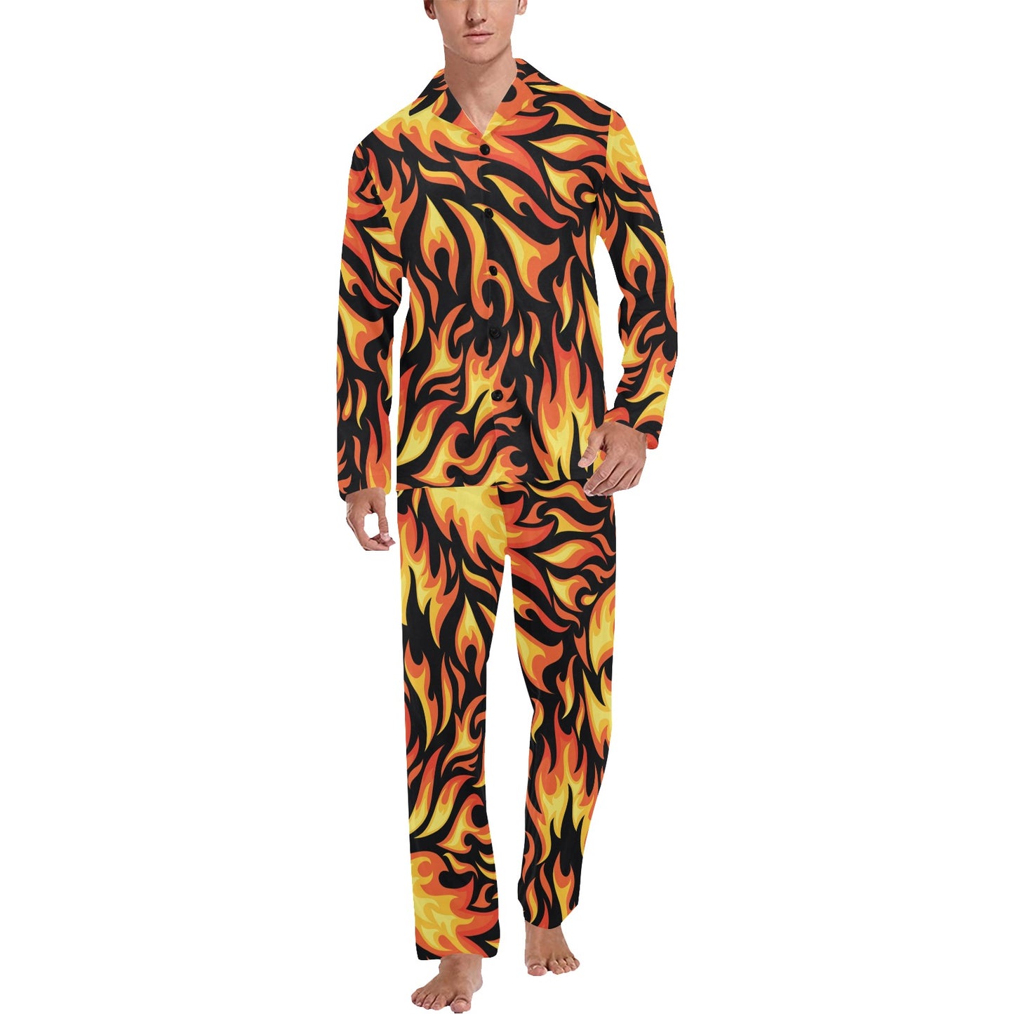 Flame Fire Design Pattern Men's Long Pajama Set