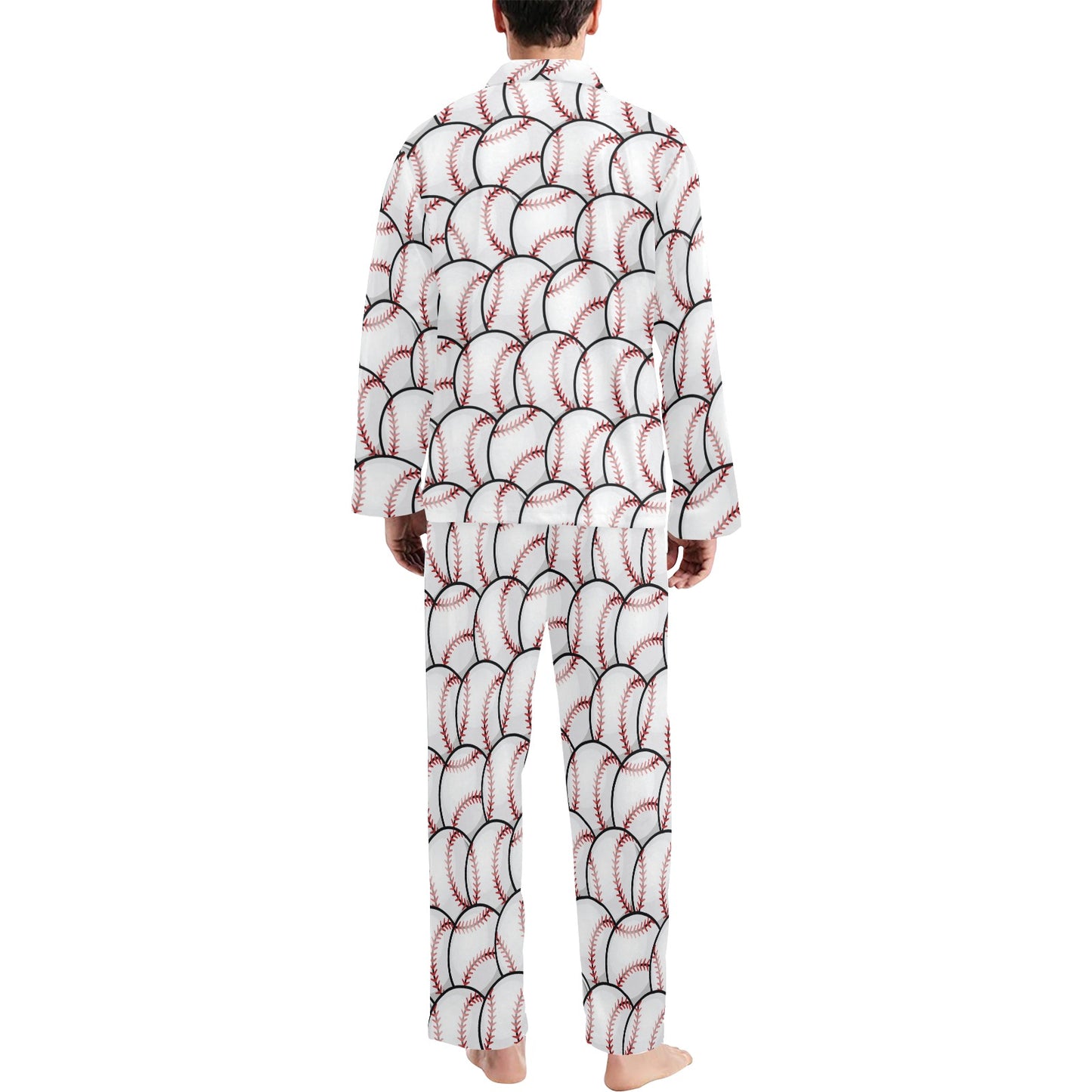 Baseball Pattern Men's Long Pajama Set