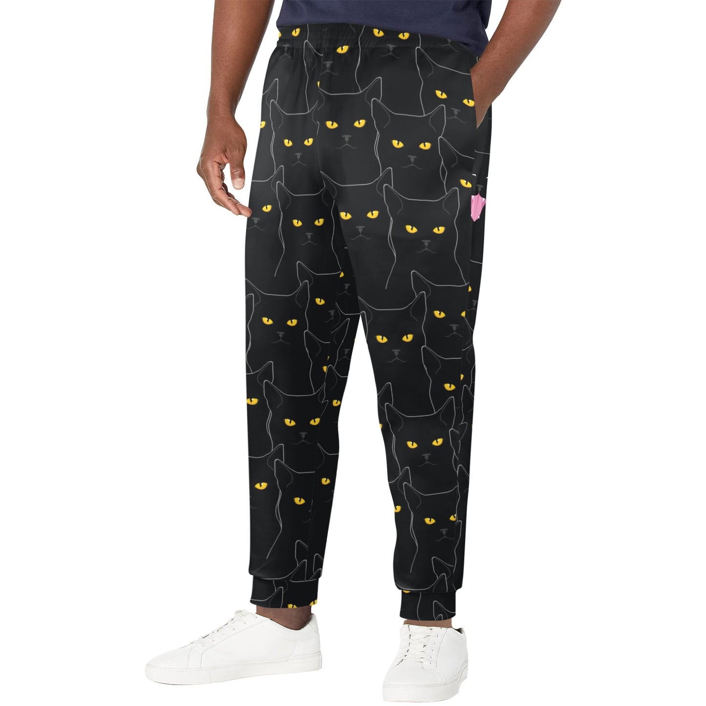 Black Cat Yellow Eyes Print Pattern Men's Casual Track Pants