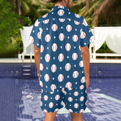 Baseball Star Print Pattern Men's Beach Shirt and Shorts Set