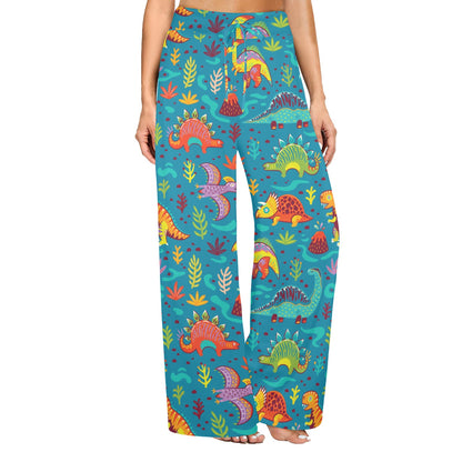 Dinosaur Cartoon Style Women's Wide Leg Lounge Pants