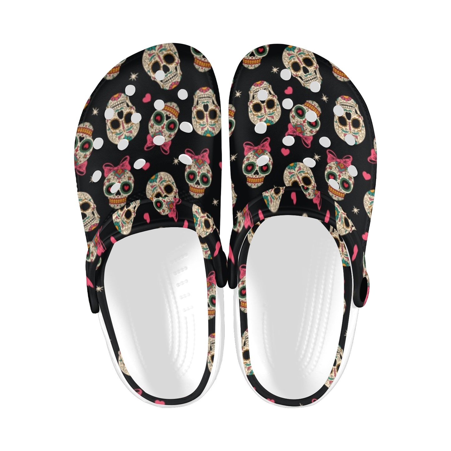 Sugar Skull Pink Bow Themed Print Unisex Clogs Shoes