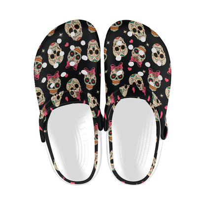 Sugar Skull Pink Bow Themed Print Unisex Clogs Shoes