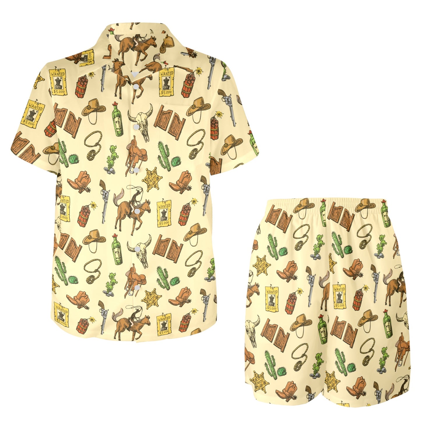 Cowboy Pattern Print Design 04 Men's Beach Shirt and Shorts Set