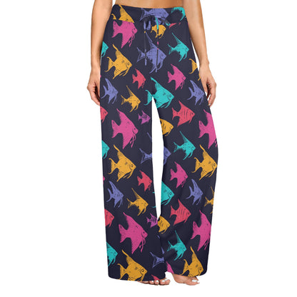 Angelfish Colorful Pattern Print Design 03 Women's Wide Leg Lounge Pants