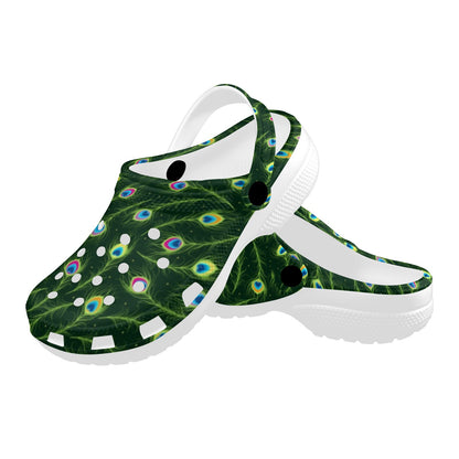Peacock Feather Green Design Print Unisex Clogs Shoes
