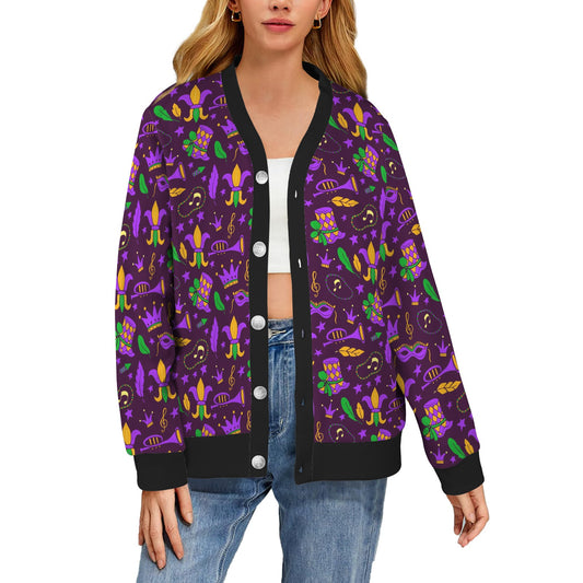 Mardi Gras Pattern Print Design 08 Women's Cardigan