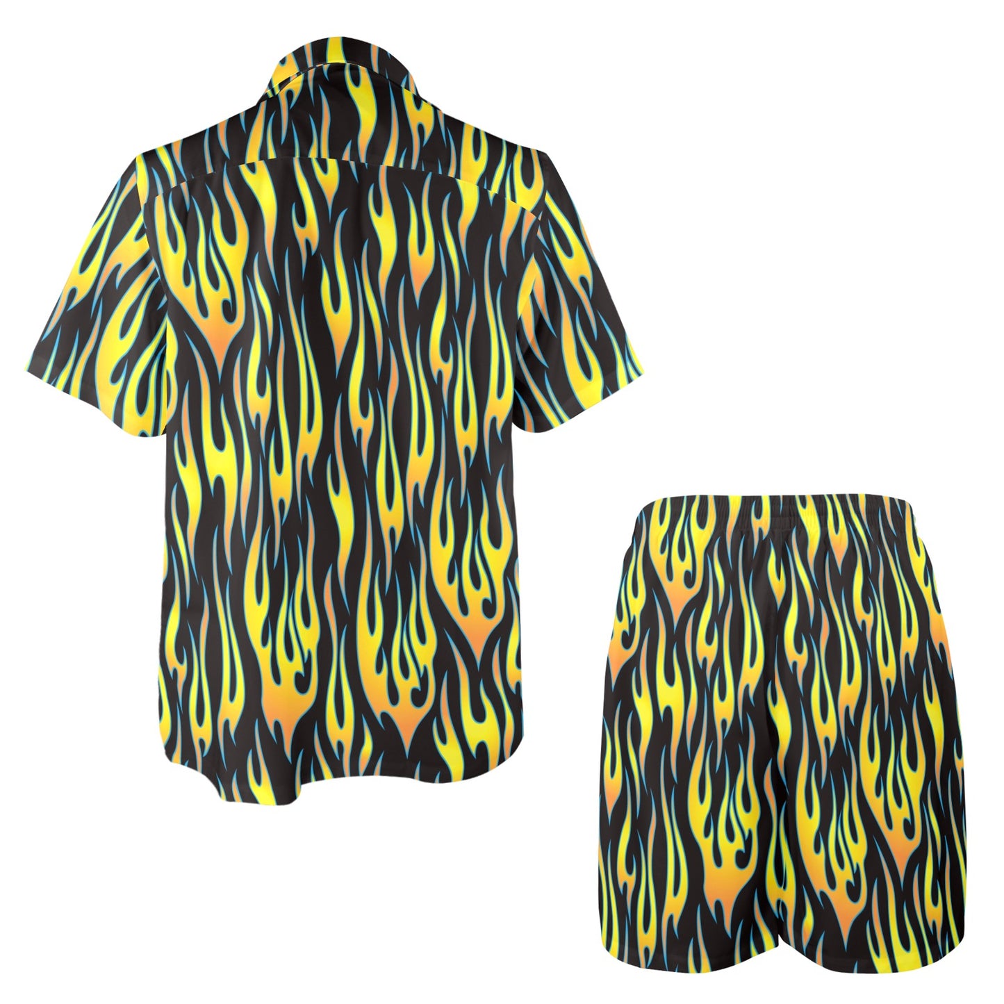 Flame Fire Yellow Pattern Men's Beach Shirt and Shorts Set