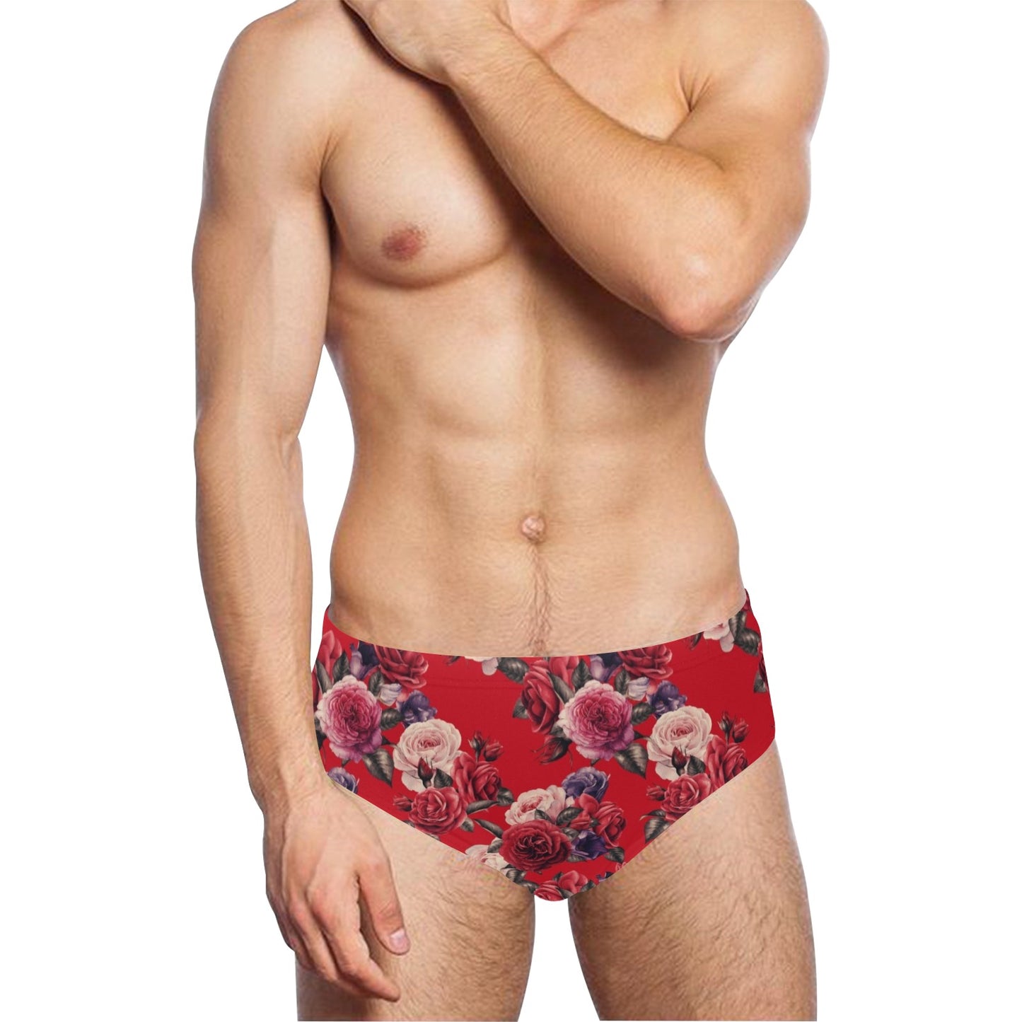 Rose Red Pattern Print Design RO07 Men's Swimming Briefs