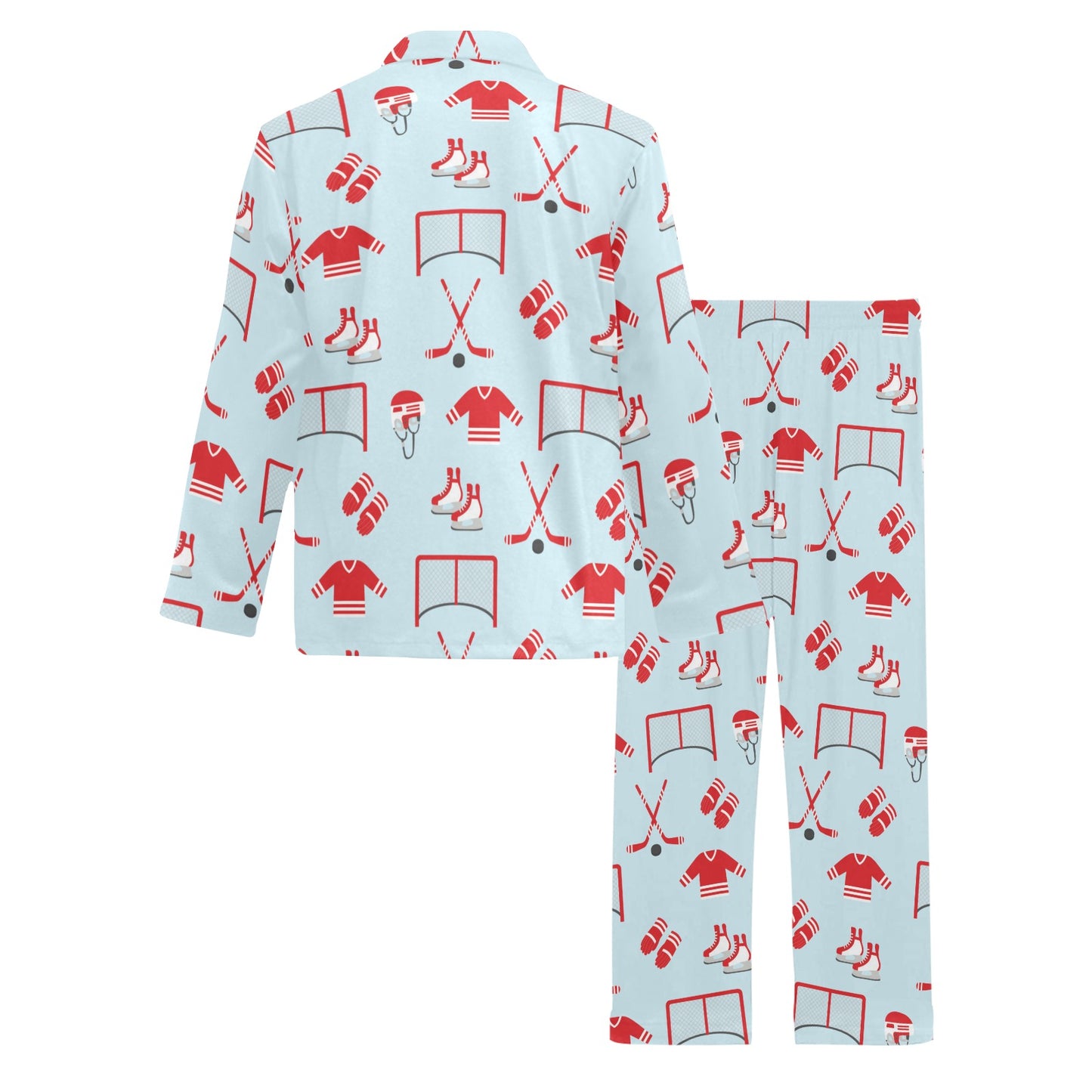 Hockey Red Equipment Print Design LKS305 Men's Long Pajama Set