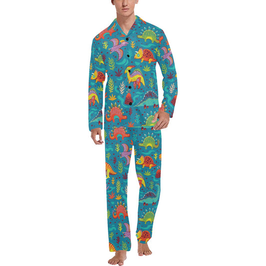 Dinosaur Cartoon Style Men's Long Pajama Set