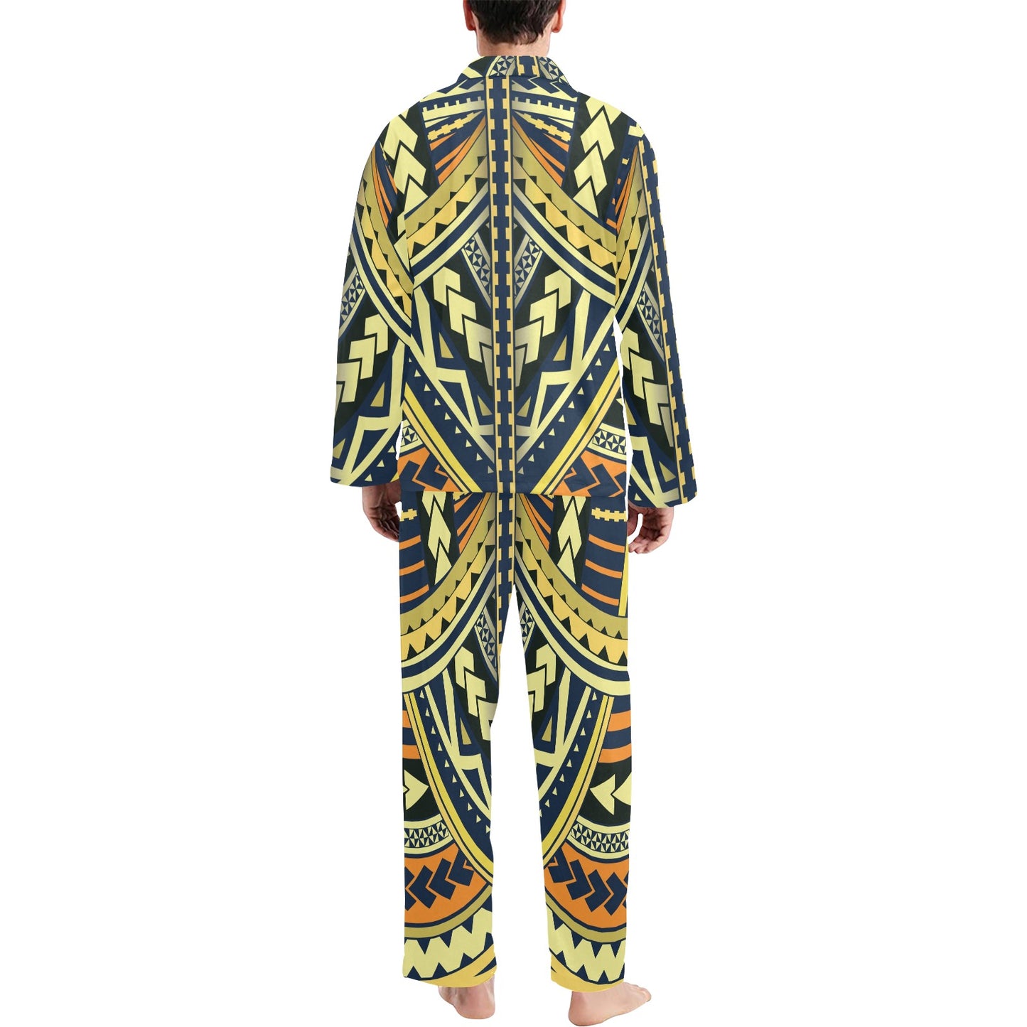 Polynesian Tattoo Print Men's Long Pajama Set