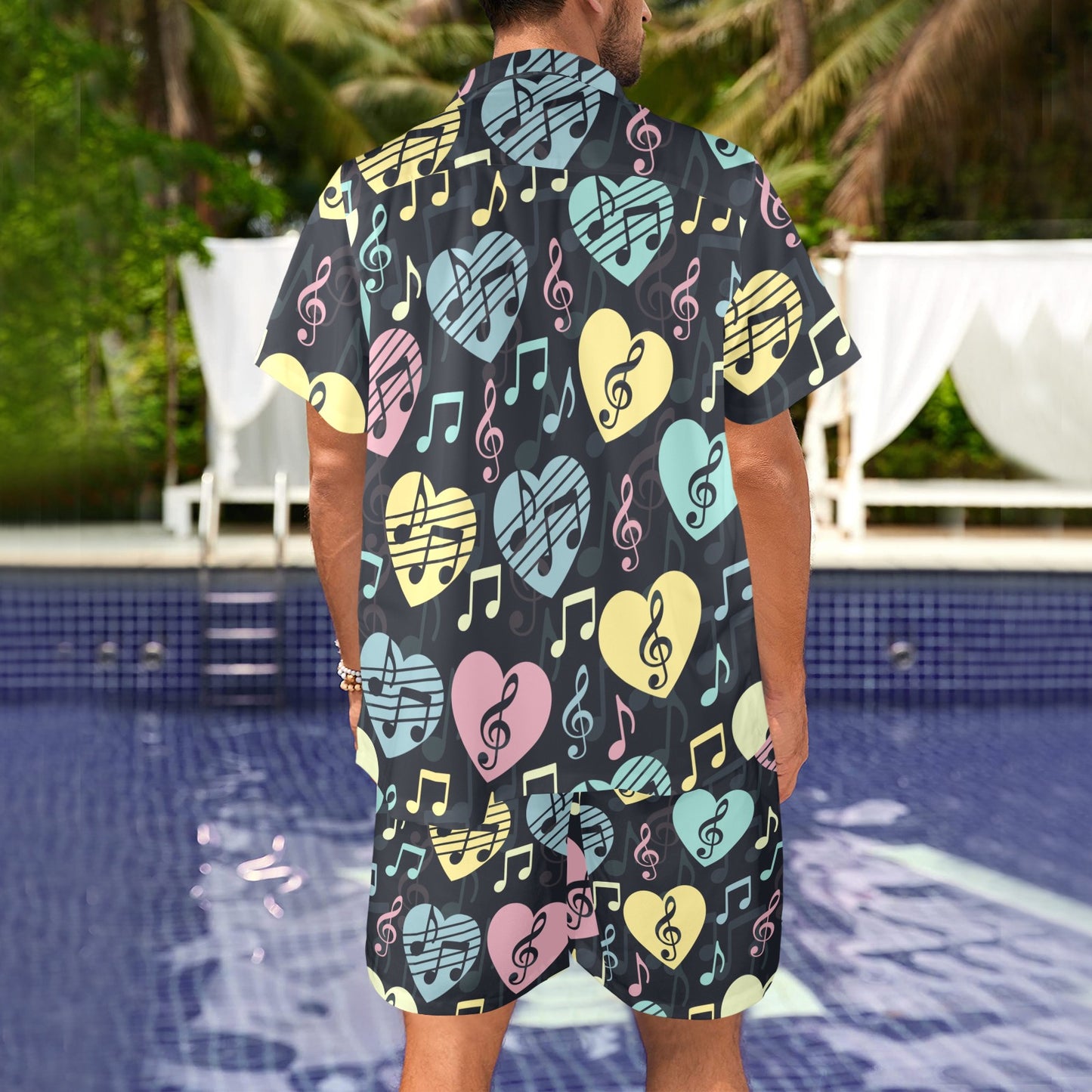 Music note Pattern Print Design A03 Men's Beach Shirt and Shorts Set