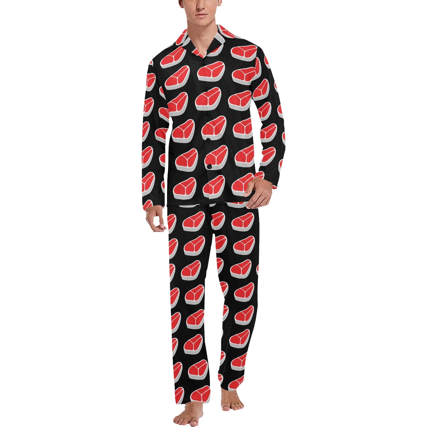 Steak Print Design LKS303 Men's Long Pajama Set