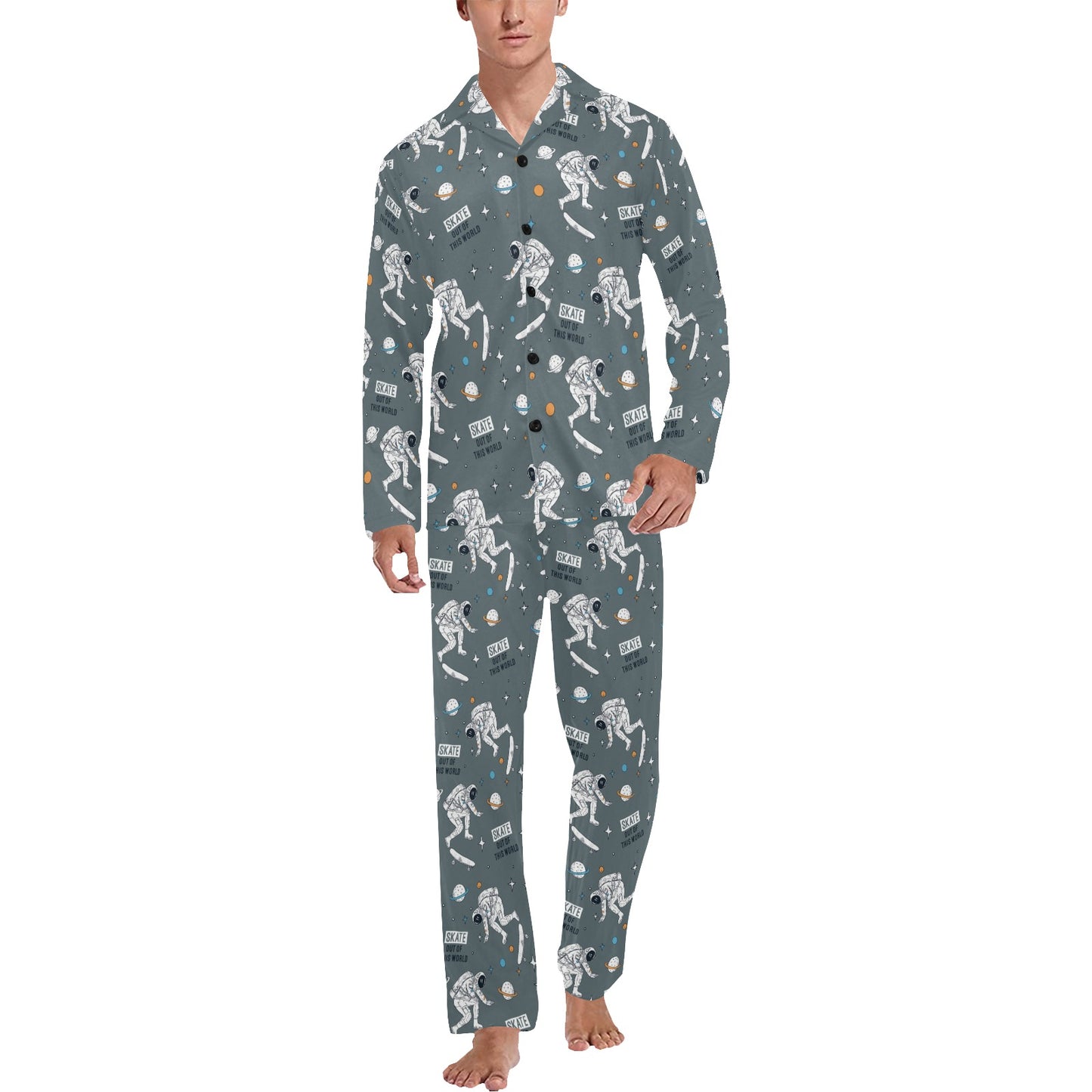 Skateboard Print Design LKS306 Men's Long Pajama Set