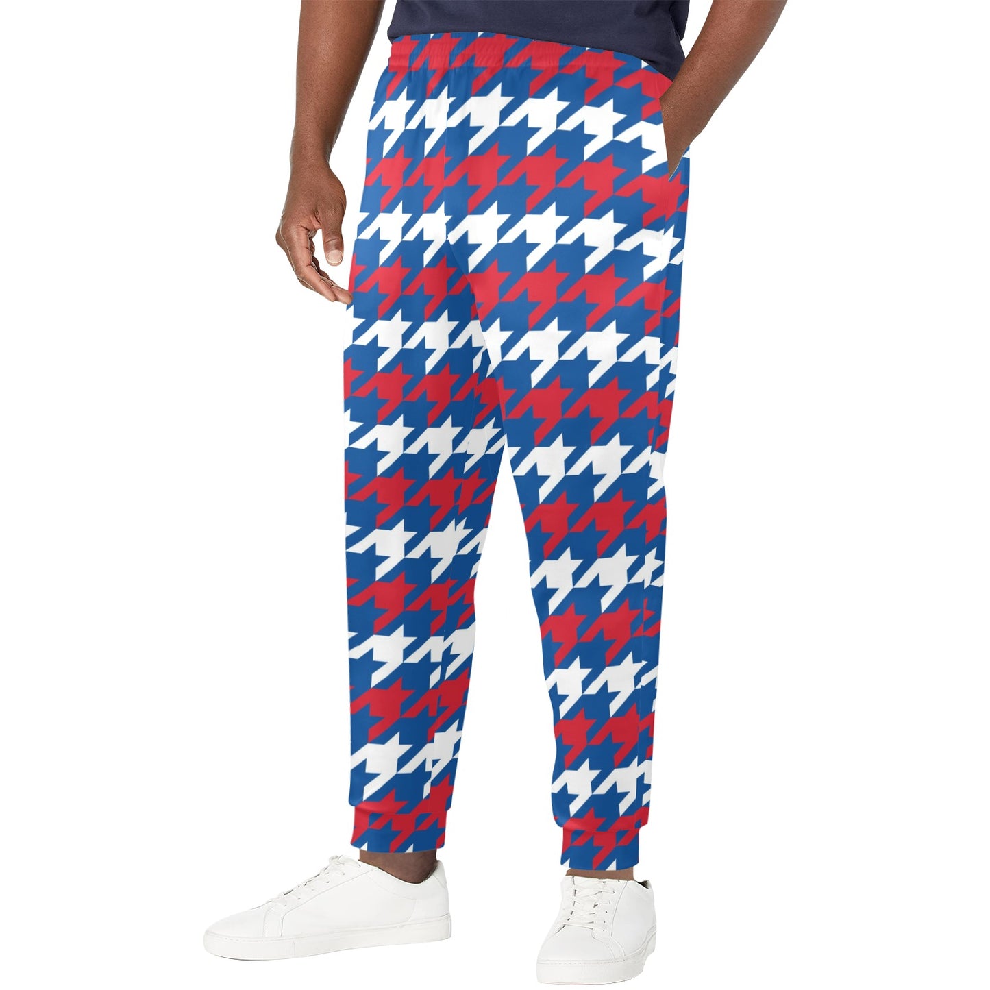 Patriotic Houndstooth Pattern Print Design A02 Men's Casual Track Pants