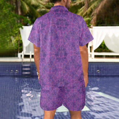 Bohemian Lotus Mandala Style Men's Beach Shirt and Shorts Set