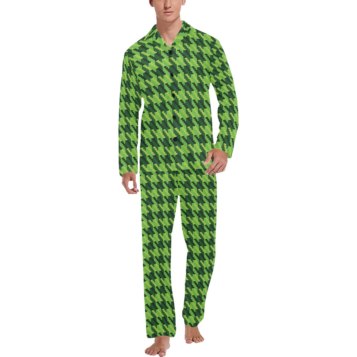 St Patricks Day Houndstooth Pattern Print LKS301 Men's Long Pajama Set