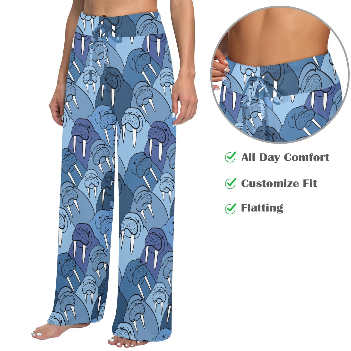 Walrus Pattern Print Design 01 Women's Wide Leg Lounge Pants