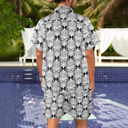 Lotus Mandala Print Pattern Men's Beach Shirt and Shorts Set