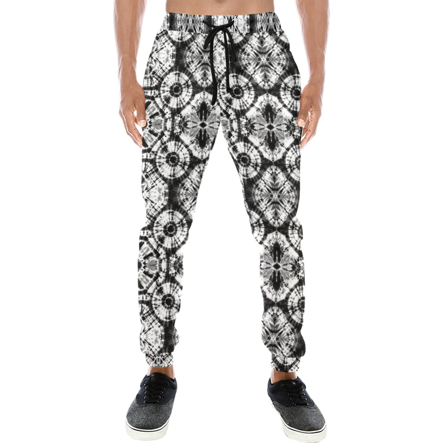 Tie Dye Black White Design Print Men's Sweatpants